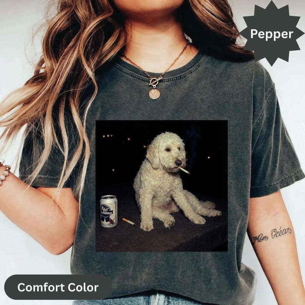 Doodle Funny Smoking Dog Meme Shirt, Cigarette Dog Shirt, Gen Z Joke Shirt